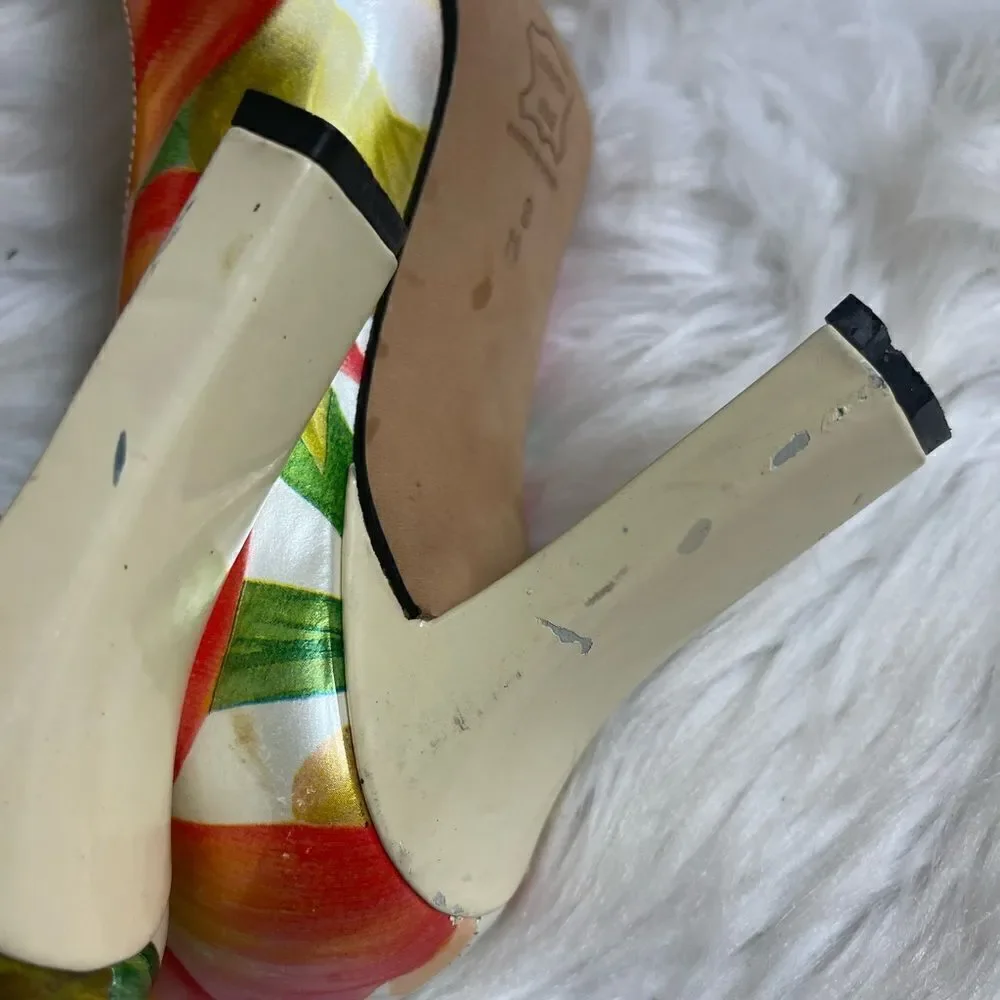 Paul Mèlian patent multi color marble prints slip on pumps square toe si…